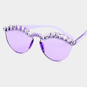 Purple & Clear Crystal Rimless Cat Eye Sunglasses